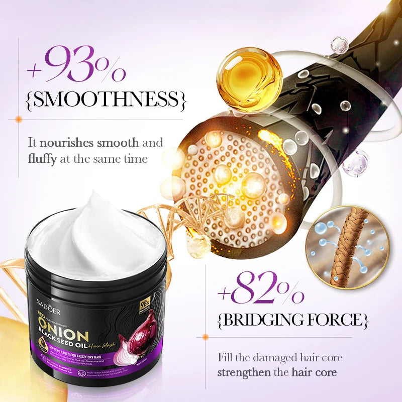 Repair Damaged Frizzy Hair SADOER Onion Black Seed Oil Softening Hair Mask Multi-Effect Hair Moisturizing Conditioner 500G
