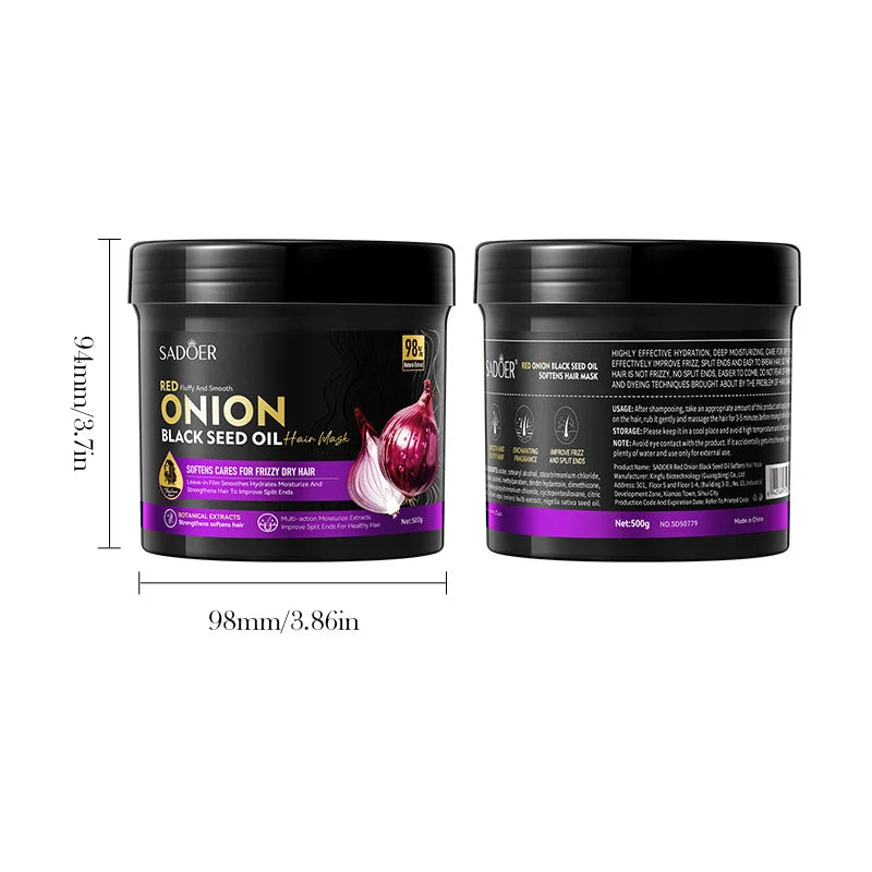 Repair Damaged Frizzy Hair SADOER Onion Black Seed Oil Softening Hair Mask Multi-Effect Hair Moisturizing Conditioner 500G