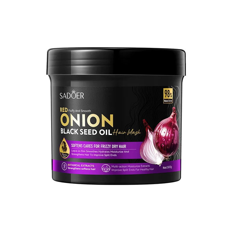 Repair Damaged Frizzy Hair SADOER Onion Black Seed Oil Softening Hair Mask Multi-Effect Hair Moisturizing Conditioner 500G